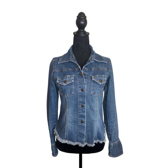 Vintage Y2K SO GSJC Denim Snap Button Frayed Hem Jacket Medium - Picture 1 of 7